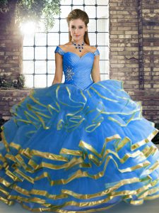 Lovely Tulle Sleeveless Floor Length Ball Gown Prom Dress and Beading and Ruffled Layers