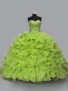 Enchanting Organza Sleeveless Floor Length Quince Ball Gowns and Beading and Ruffles