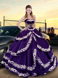 Fashionable Purple Lace Up Quinceanera Dress Embroidery and Ruffled Layers Sleeveless