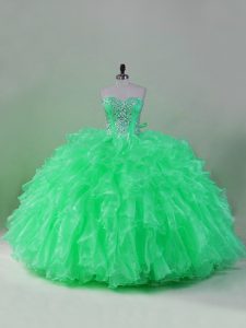 Floor Length Green Sweet 16 Dress Organza Sleeveless Beading and Ruffles