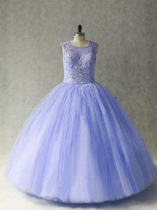 Lavender Tulle Lace Up 15th Birthday Dress Sleeveless Beading