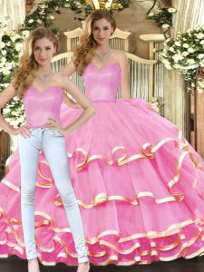 Discount Ruffled Layers 15th Birthday Dress Rose Pink Lace Up Sleeveless Floor Length