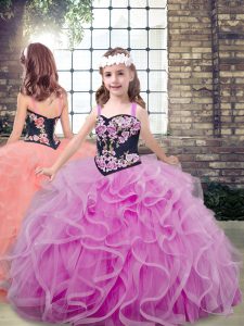 Ball Gowns Pageant Dress for Womens Lilac Straps Tulle Sleeveless Floor Length Lace Up