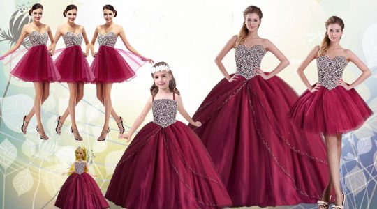 Vintage Red Sweetheart Lace Up Beading Quinceanera Gown Sleeveless