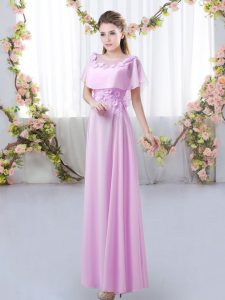 Chiffon Short Sleeves Floor Length Dama Dress for Quinceanera and Appliques
