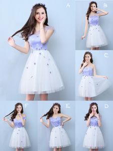 Custom Design White Tulle Lace Up Scoop Sleeveless Knee Length Quinceanera Dama Dress Appliques