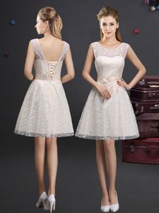Chic Scoop Champagne Sleeveless Lace Lace Up Vestidos de Damas for Prom and Party and Wedding Party