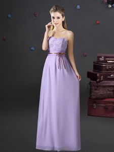 Exceptional Floor Length Lavender Quinceanera Dama Dress Sweetheart Sleeveless Lace Up