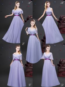 Deluxe Off the Shoulder Ruffled Lavender Sleeveless Chiffon Zipper Court Dresses for Sweet 16 for Prom and Party and Wedding Party