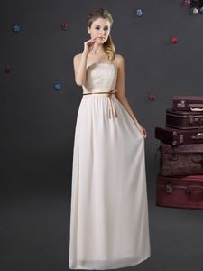 Chiffon Strapless Sleeveless Lace Up Lace and Belt Quinceanera Court Dresses in White