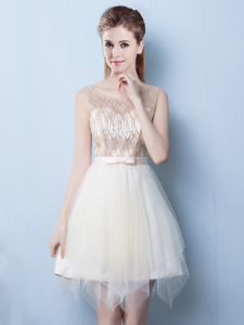 Scoop Sleeveless Lace Up Asymmetrical Sequins and Bowknot Damas Dress