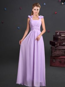 Spectacular Straps Sleeveless Zipper Vestidos de Damas Lavender Chiffon
