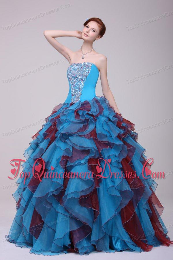 Multi-color Strapless Beaded Decorate Quinceanera Dress with Ruffles