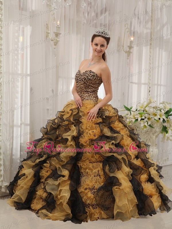 Leopard Print Colorful Ball Gown Quinceanera Dress Ruffled