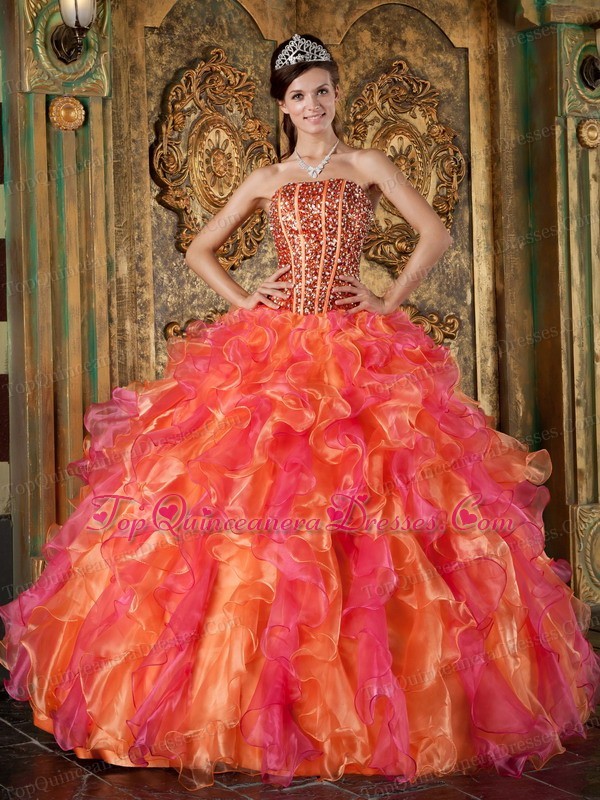 Multi-Color Quinceanera Dress Strapless Organza Beading