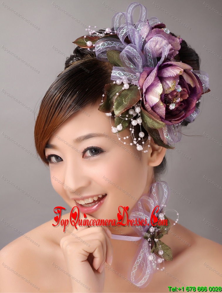 Imitation Pearls Flowers Decorate On Tulle Multi-color Headpices