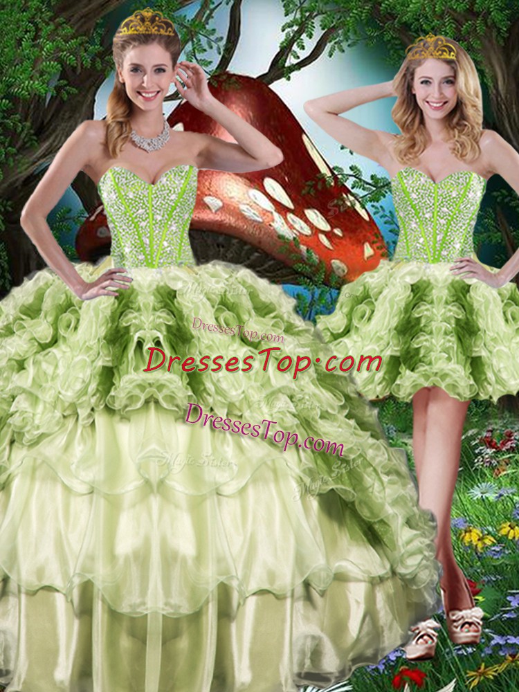 Elegant Multi-color Sweetheart Neckline Beading and Ruffles and Ruffled Layers Quinceanera Gown Sleeveless Lace Up