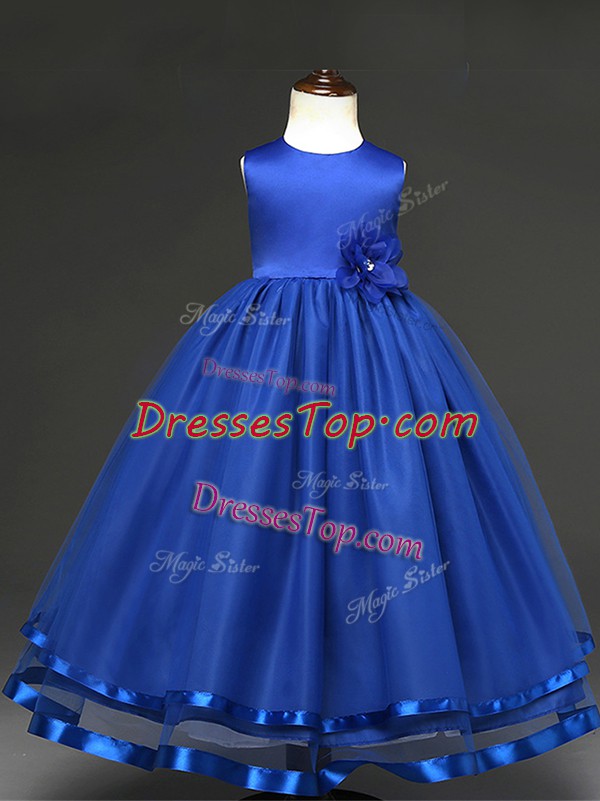  Tulle Sleeveless Floor Length High School Pageant Dress and Hand Made Flower