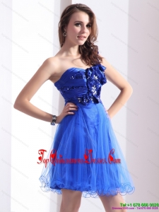 2015 Fashionable One Shoulder Damas Dresses with Beading and Hand Made Flowers