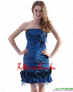 Fashionable Ruching Strapless Damas Dresses with Hand Made Flowers