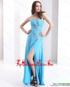 Fashionable Sweetheart Ruching 2015 Damas Dresses with Beading and High Slit
