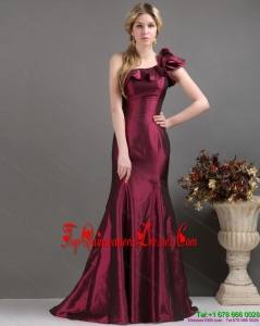 2015 Fashionable One Shoulder Damas Dress with Brush Train
