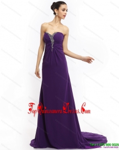 Fashionable 2015 Brush Train Sweetheart Damas Prom Dress with Ruching and Beading