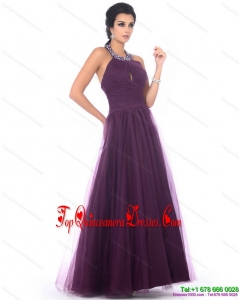 Fashionable 2015 Halter Top Dama Dress with Ruching and Beading