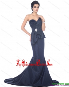 Fashionable Brush Train Sweetheart Beading Damas Dress in Navy Blue