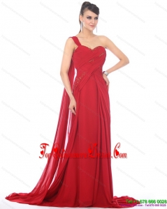 2015 Fashionable Beading and Ruching Dama Dress with Watteau Train