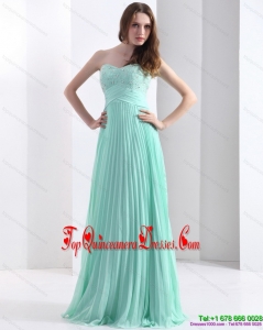 2015 Fashionable Brush Train Apple Green Dama Dress with Beading and Pleats