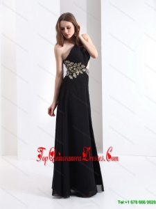 2015 Fashionable One Shoulder Beading Damas Dress in Black