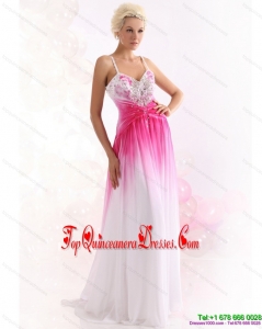 2015 Fashionable Spaghetti Straps Brush Train Dama Dress with Paillettes