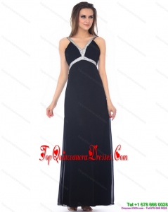 Fashionable Floor Length Beading Black Dama Dress for 2015