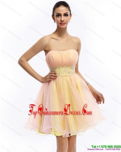 2015 Beautiful Strapless Multi Color Dama Dress with Beading and Ruching