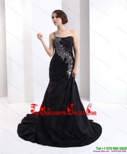 2015 Romantic One Shoulder Dama Dress with Brush Train