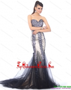 Elegant 2015 Sweetheart Mermaid Dama Dress with Beading and Brush Train