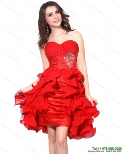 Red Ruching Sweetheart Dama Dresses with Beading and Ruffles for 2015