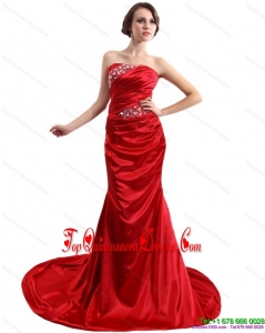 2015 Popular Ruching and Beading Gorgeous Dama Dress with Brush Train