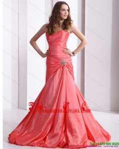 Affordable Ruching and Beading Gorgeous Dama Dress with Brush Train