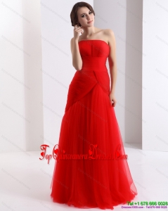 Classical Strapless Floor Length Ruching Gorgeous Dama Dress in Red