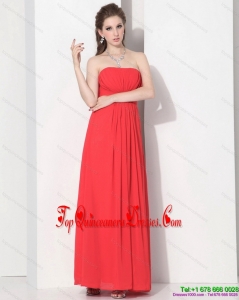 2015 Wonderful Strapless Empire Coral Red Gorgeous Dama Dress with Ruching