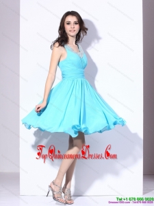 Perfect Beading and Ruching 2015 Gorgeous Dama Dress in Aqua Blue