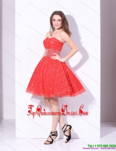 Remarkable 2015 Sweetheart Beading Mini Length Gorgeous Dama Dress in Red