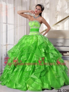 Strapless Ball Gown Floor-length Organza Appliques Quinceanera Dress