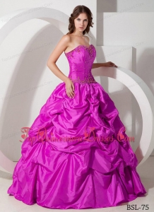 Fuchsia Sweetheart Long Beading and Pick-ups Quinceanera Dress