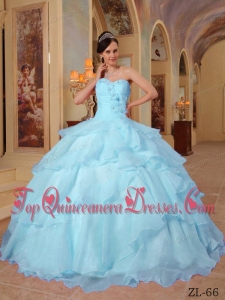 Light Blue Ball Gown Sweetheart Floor-length Organza Beading Quinceanera Dress