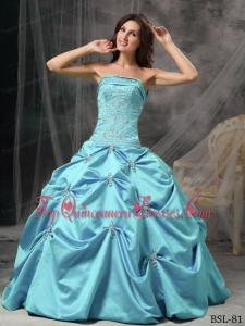 Modest Ball Gown Strapless Floor-length Taffeta Quinceanera Dress with Beading