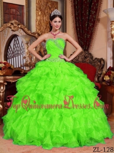 Spring Green Ball Gown Sweetheart Floor-length Organza Beading Quinceanera Dress