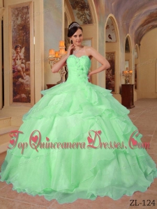Apple Green Ball Gown Sweetheart Floor-length Organza Beading Quinceanera Dress